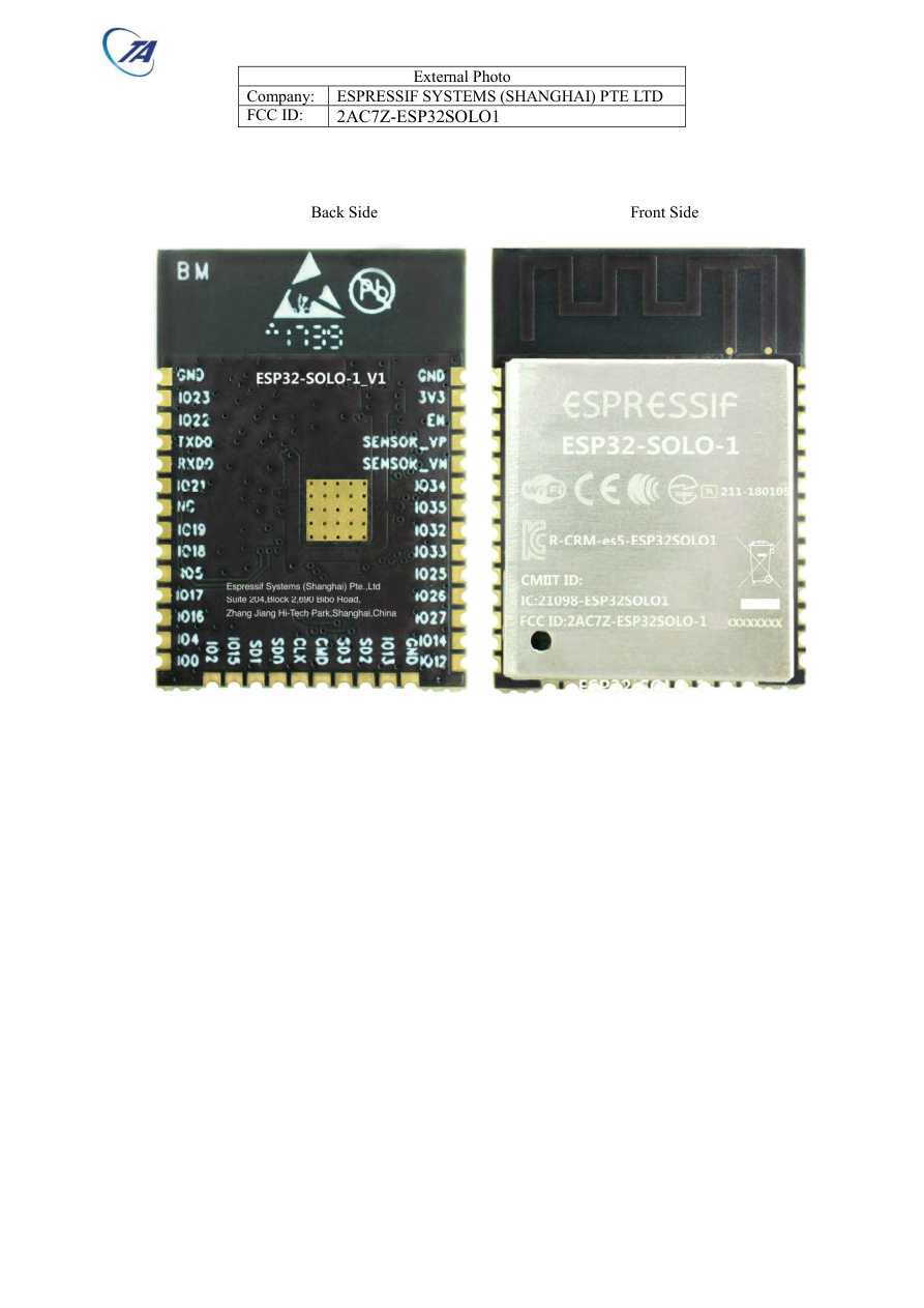 Espressif ESP32-SOLO-1 external FCC photo from External Photos (3772365) p. 1