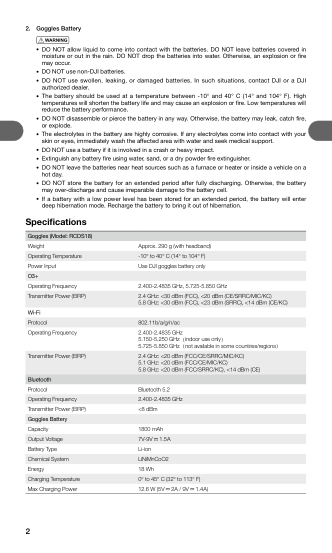 2. Goggles Battery visual from the manual from the FCC user manual
