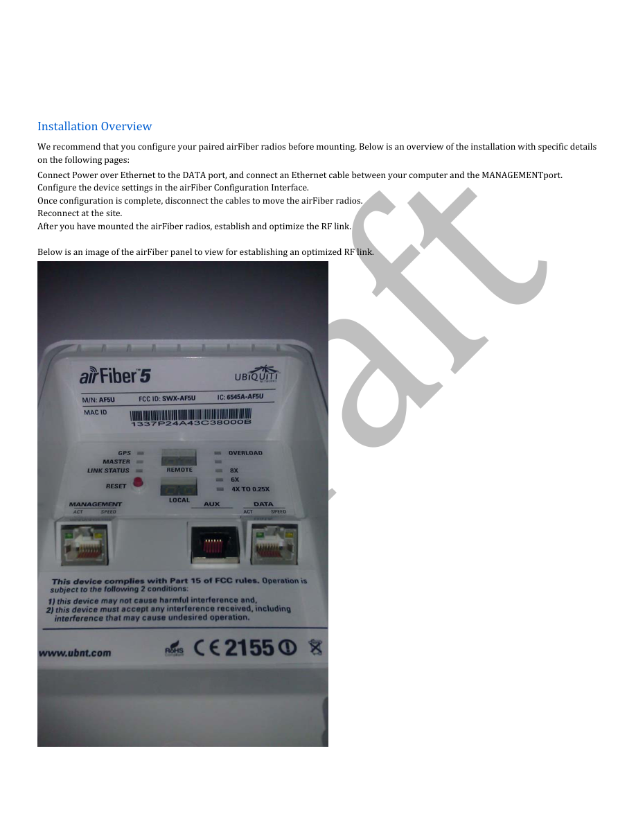 Installation Overview visual from the manual from the FCC user manual