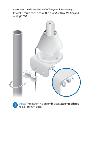 4. Insert the U-Bolt into the Pole Clamp and Mounting visual from the manual from the FCC user manual