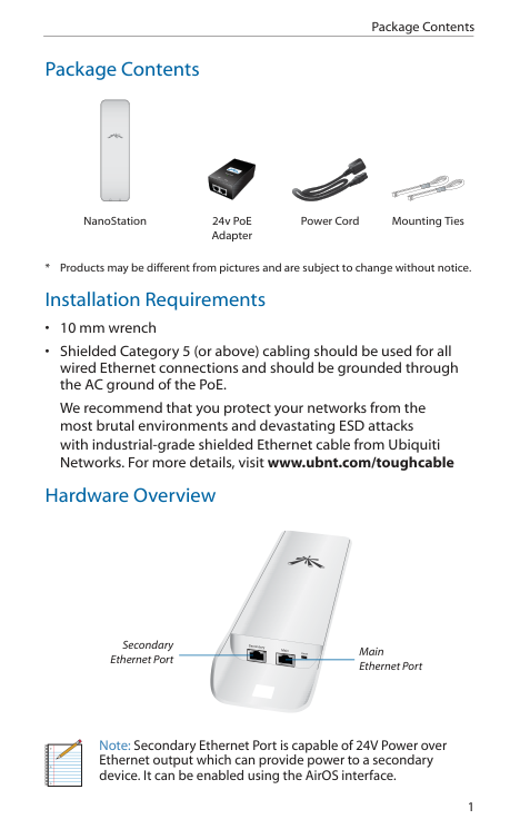 Package Contents visual from the manual from the FCC user manual